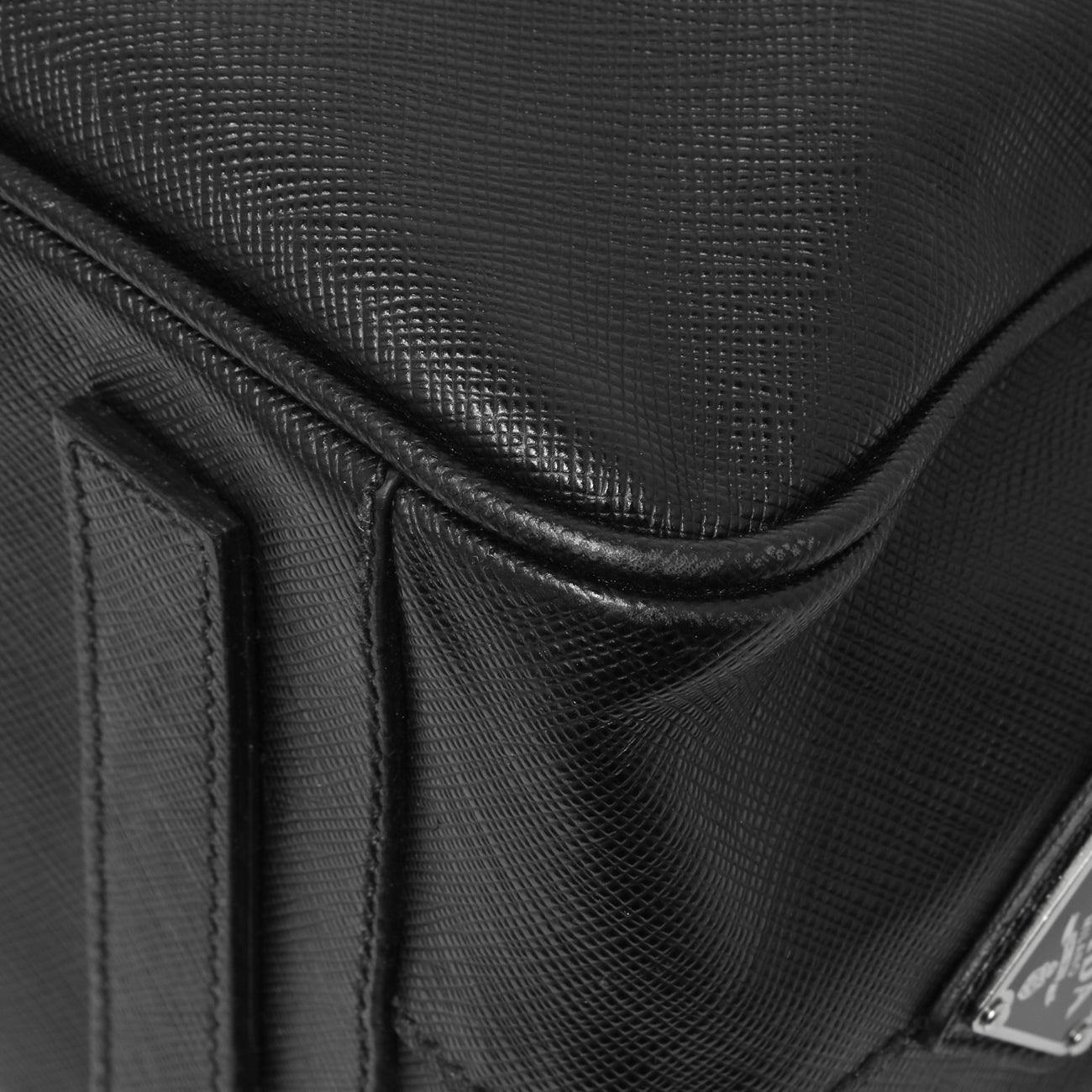 Exclusive Prada Black Saffiano Travel Briefcase — Detail View
