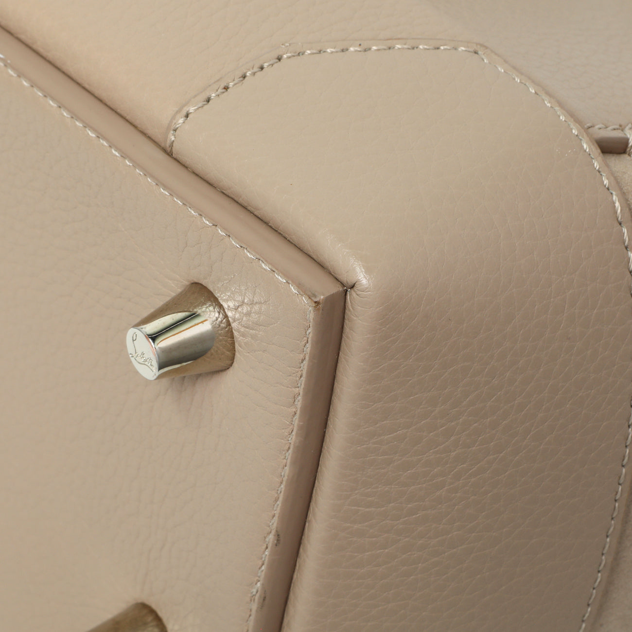 Exclusive Christian Louboutin Taupe Calfskin Suede Small Eloise Tote — Detail View