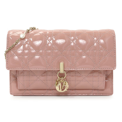Exclusive Christian Dior Dusty Pink Patent Cannage My Dior Daily Chain Pouch — Front View