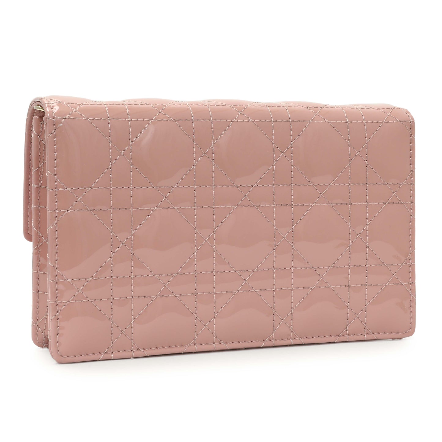 Exclusive Christian Dior Dusty Pink Patent Cannage My Dior Daily Chain Pouch — Side View