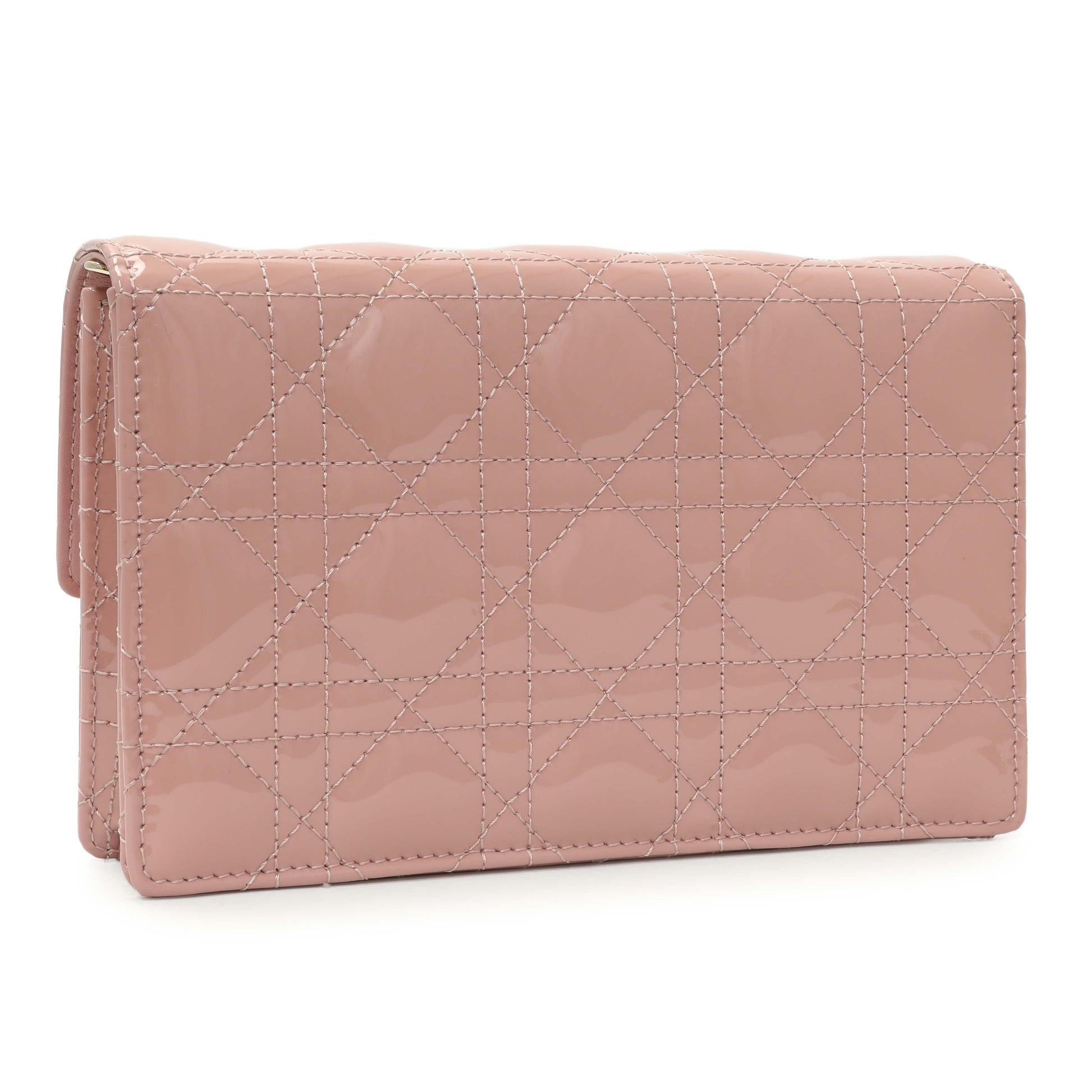 Exclusive Christian Dior Dusty Pink Patent Cannage My Dior Daily Chain Pouch — Side View
