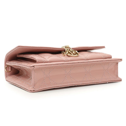 Exclusive Christian Dior Dusty Pink Patent Cannage My Dior Daily Chain Pouch — Back View