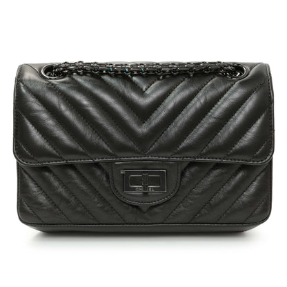 Exclusive Chanel Black Aged Calfskin Chevron 2.55 Reissue Flap 224 — Front View