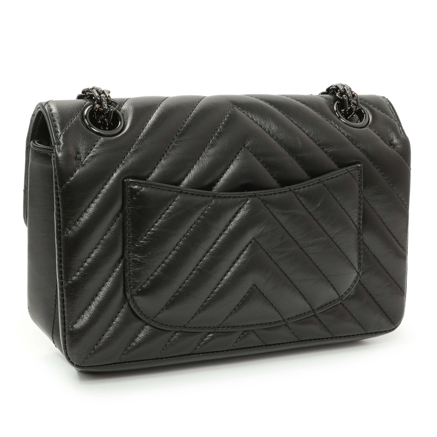 Exclusive Chanel Black Aged Calfskin Chevron 2.55 Reissue Flap 224 — Side View