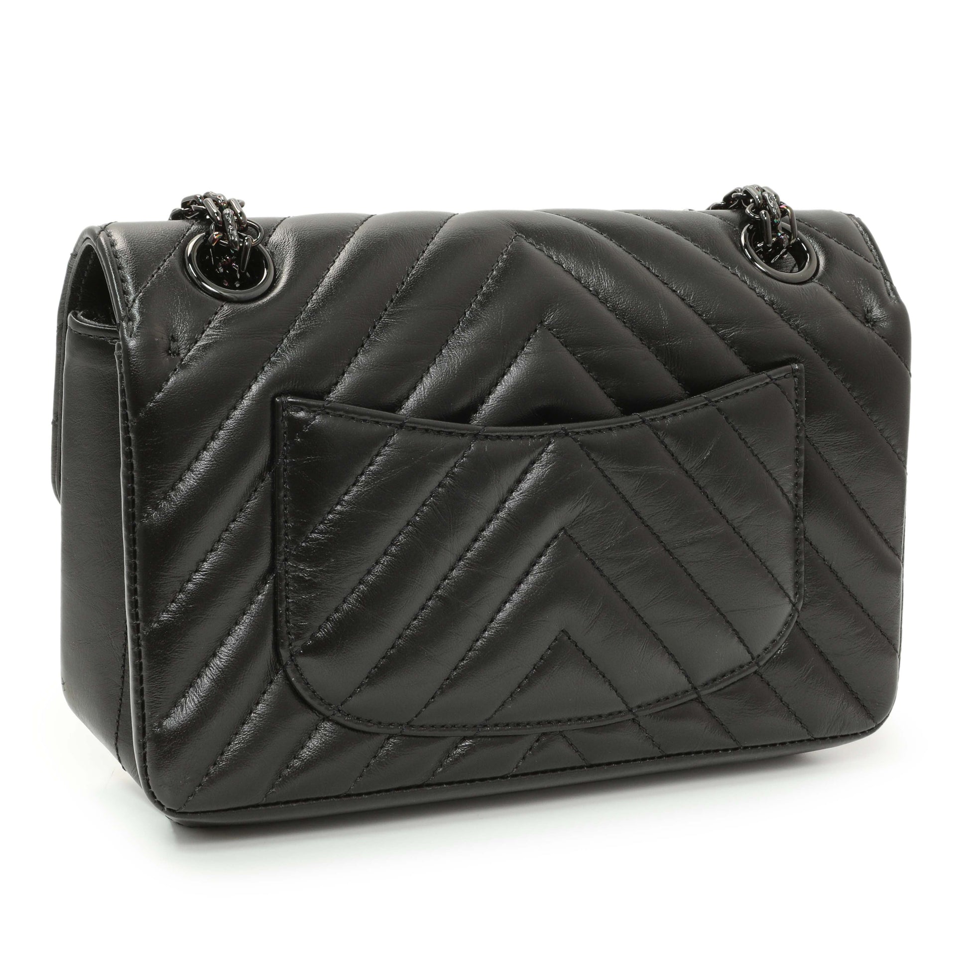 Exclusive Chanel Black Aged Calfskin Chevron 2.55 Reissue Flap 224 — Side View