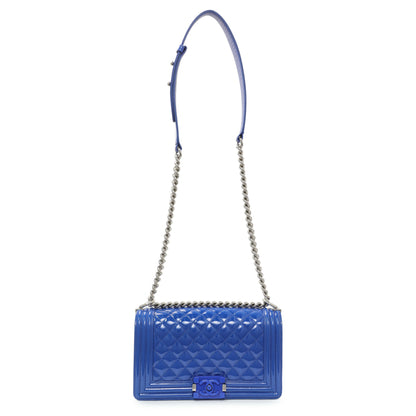 Exclusive Chanel Blue Quilted Patent Medium Plexiglass Boy Flap — Front View