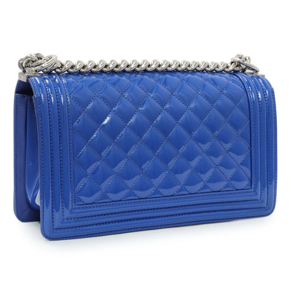 Exclusive Chanel Blue Quilted Patent Medium Plexiglass Boy Flap — Side View