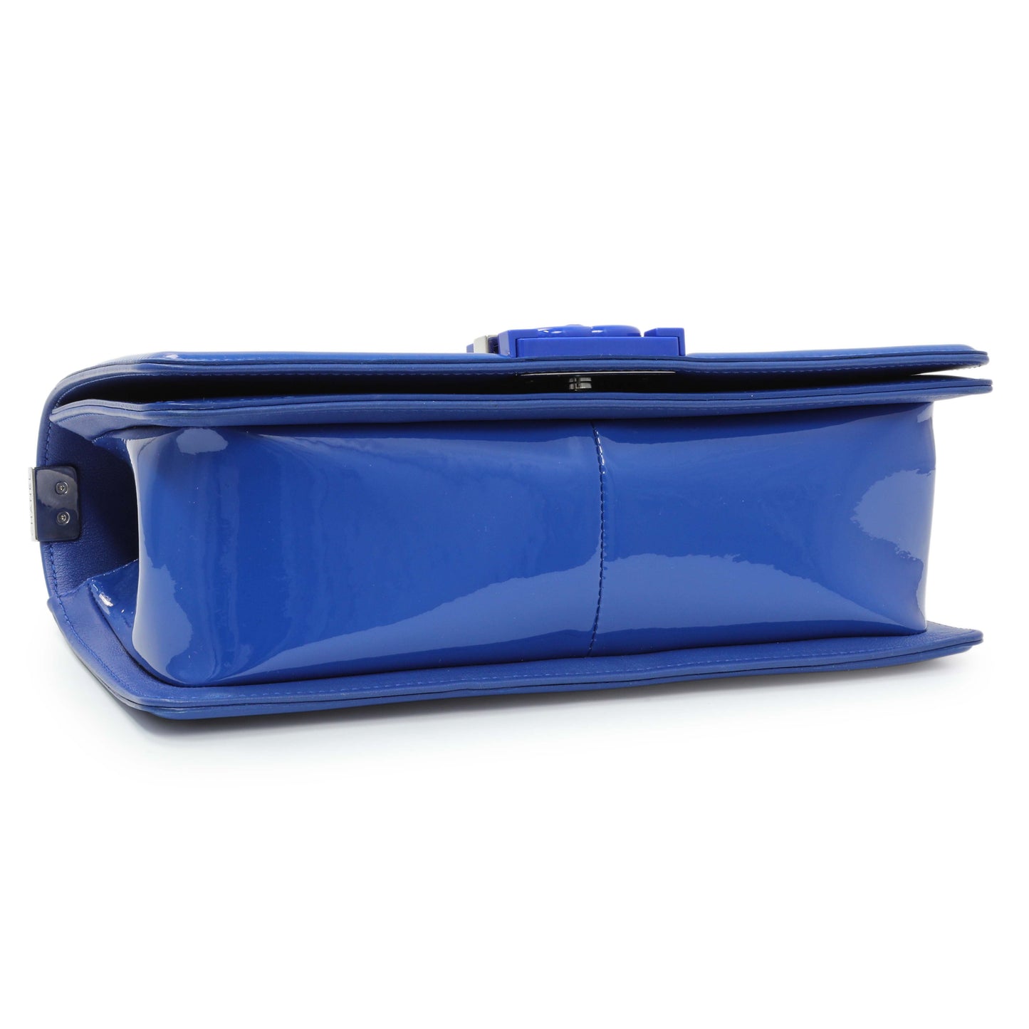 Exclusive Chanel Blue Quilted Patent Medium Plexiglass Boy Flap — Back View