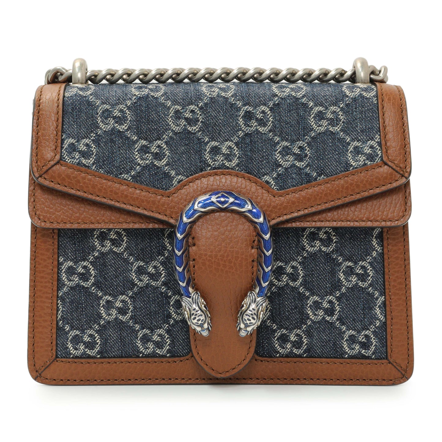 Exclusive Gucci New Denim GG Monogram Enamel Mini Dionysus Shoulder Bag — Front View