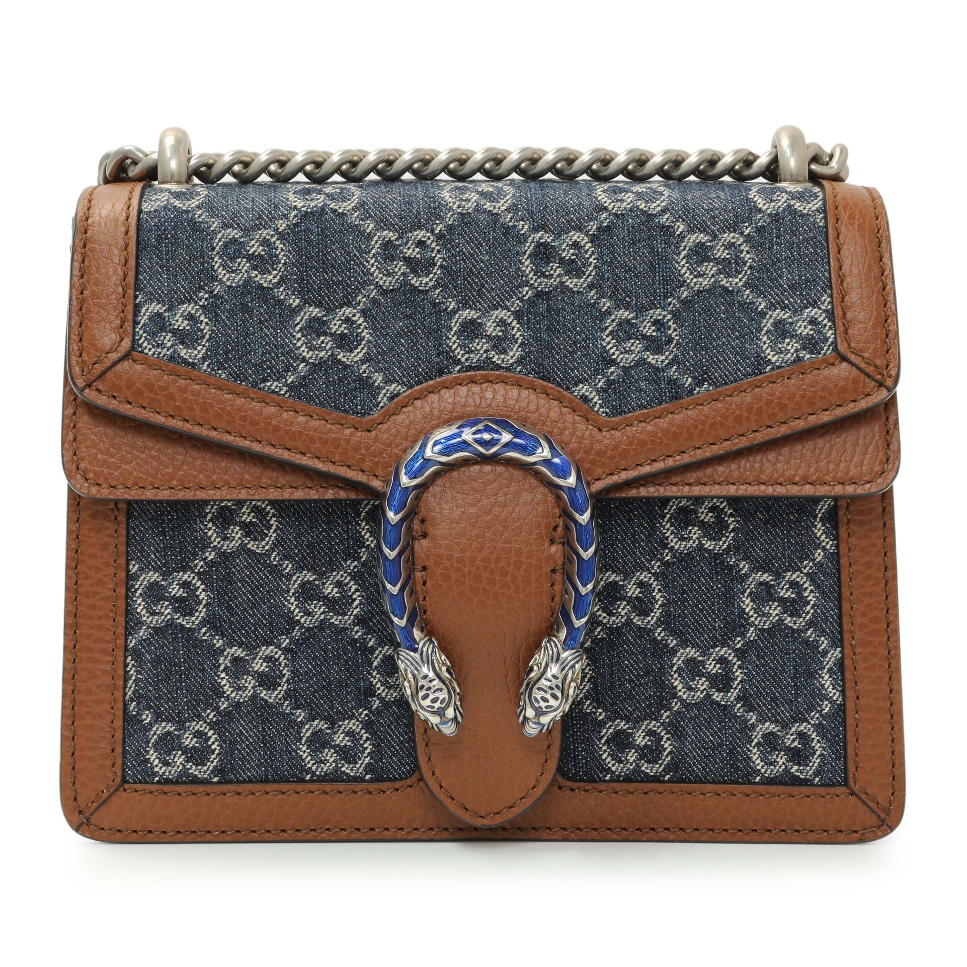 Exclusive Gucci New Denim GG Monogram Enamel Mini Dionysus Shoulder Bag — Front View