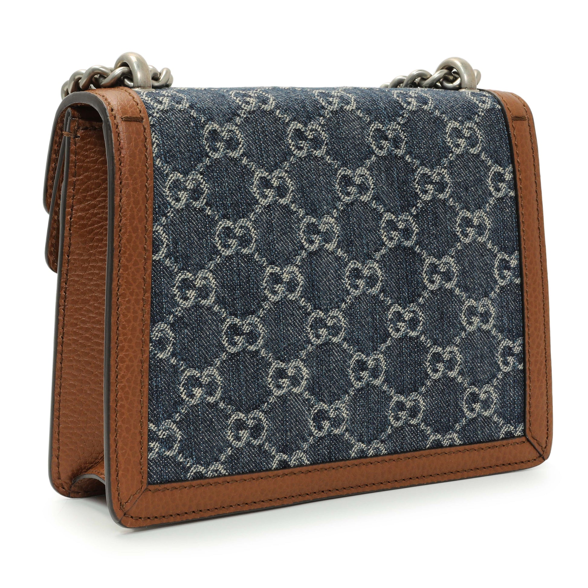 Exclusive Gucci New Denim GG Monogram Enamel Mini Dionysus Shoulder Bag — Side View