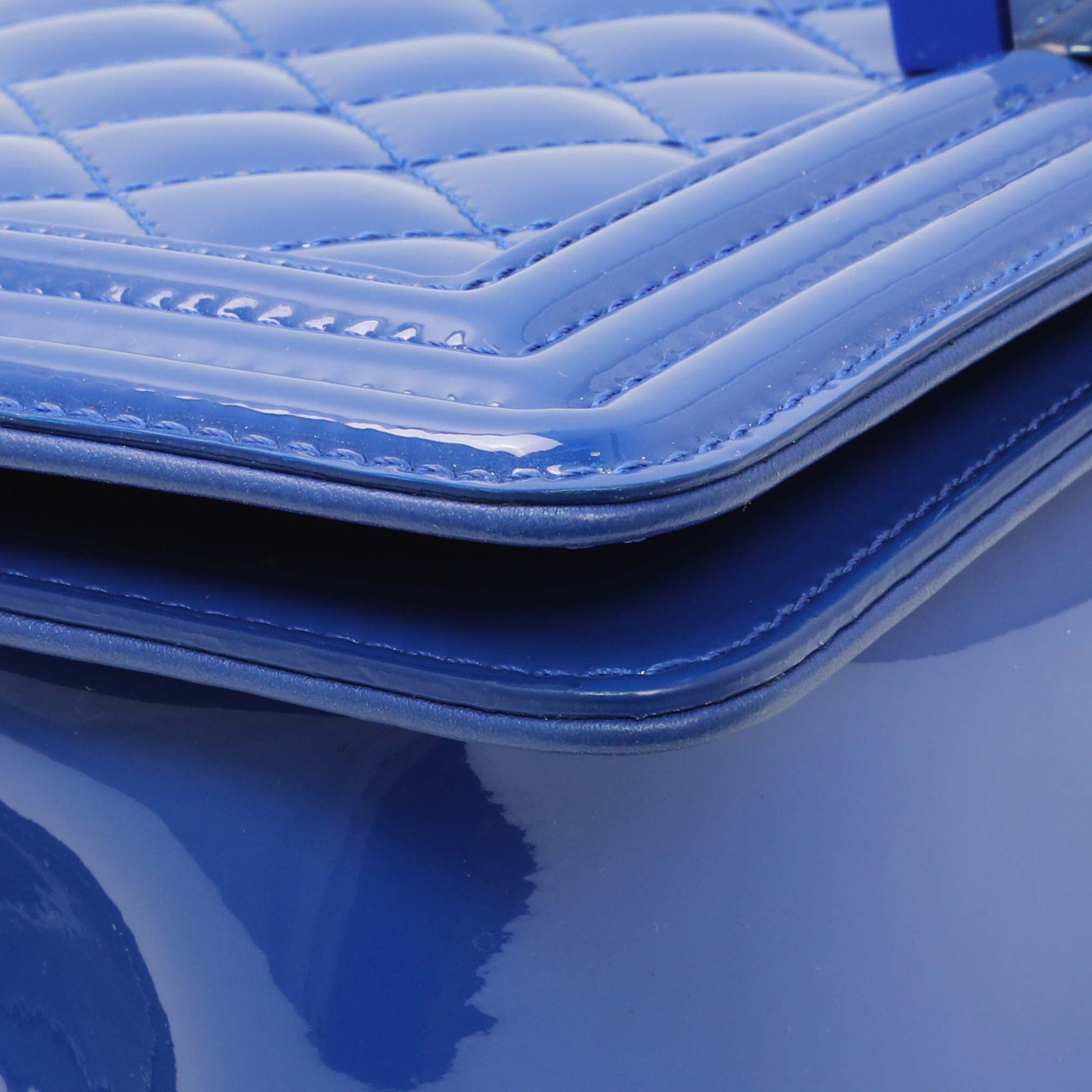 Exclusive Chanel Blue Quilted Patent Medium Plexiglass Boy Flap — Top View