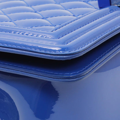 Exclusive Chanel Blue Quilted Patent Medium Plexiglass Boy Flap — Top View