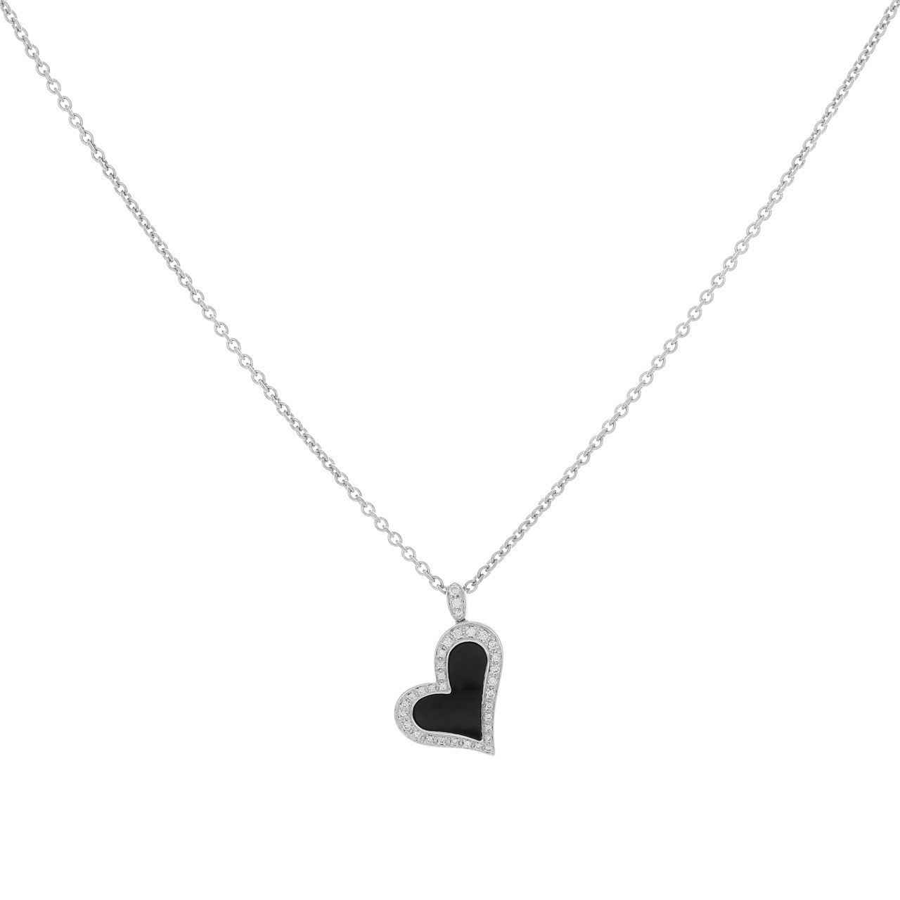 Exclusive Piaget 18K White Gold Diamond Onyx Limelight Heart Pendant — Front View