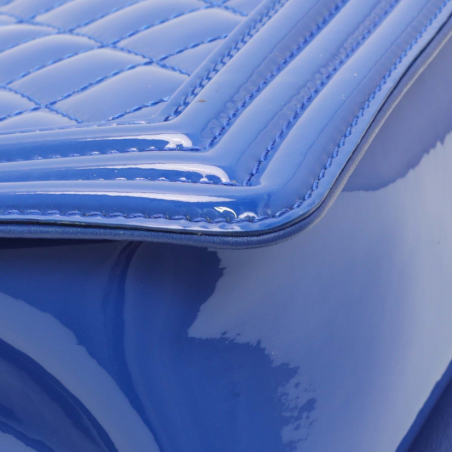 Exclusive Chanel Blue Quilted Patent Medium Plexiglass Boy Flap — Lifestyle View