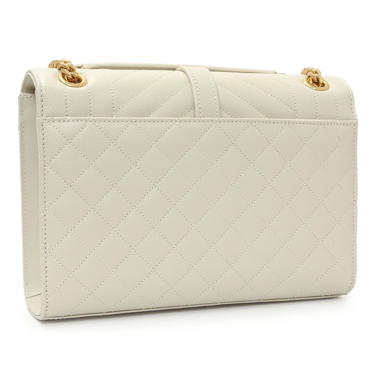 Exclusive Saint Laurent Crema Grain De Poudre Matelasse Chevron Medium Triquilt Monogram Satchel — Side View