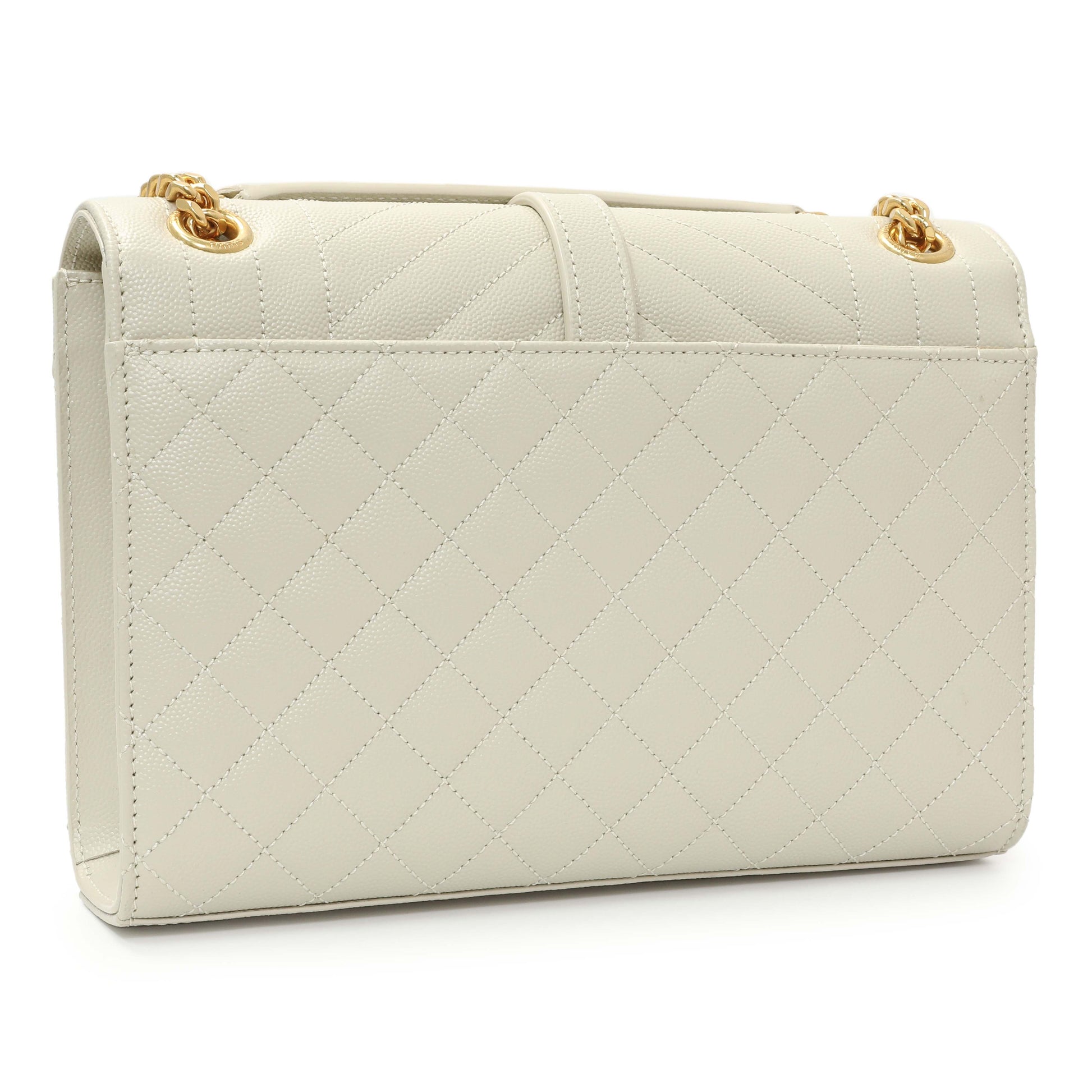 Exclusive Saint Laurent Crema Grain De Poudre Matelasse Chevron Medium Triquilt Monogram Satchel — Side View