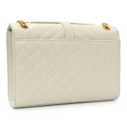 Exclusive Saint Laurent Crema Grain De Poudre Matelasse Chevron Medium Triquilt Monogram Satchel — Side View