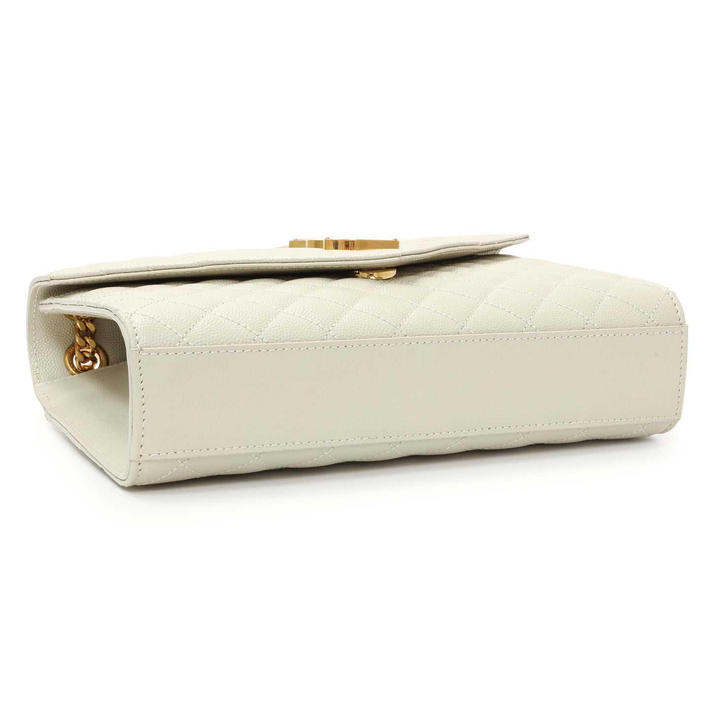 Exclusive Saint Laurent Crema Grain De Poudre Matelasse Chevron Medium Triquilt Monogram Satchel — Back View
