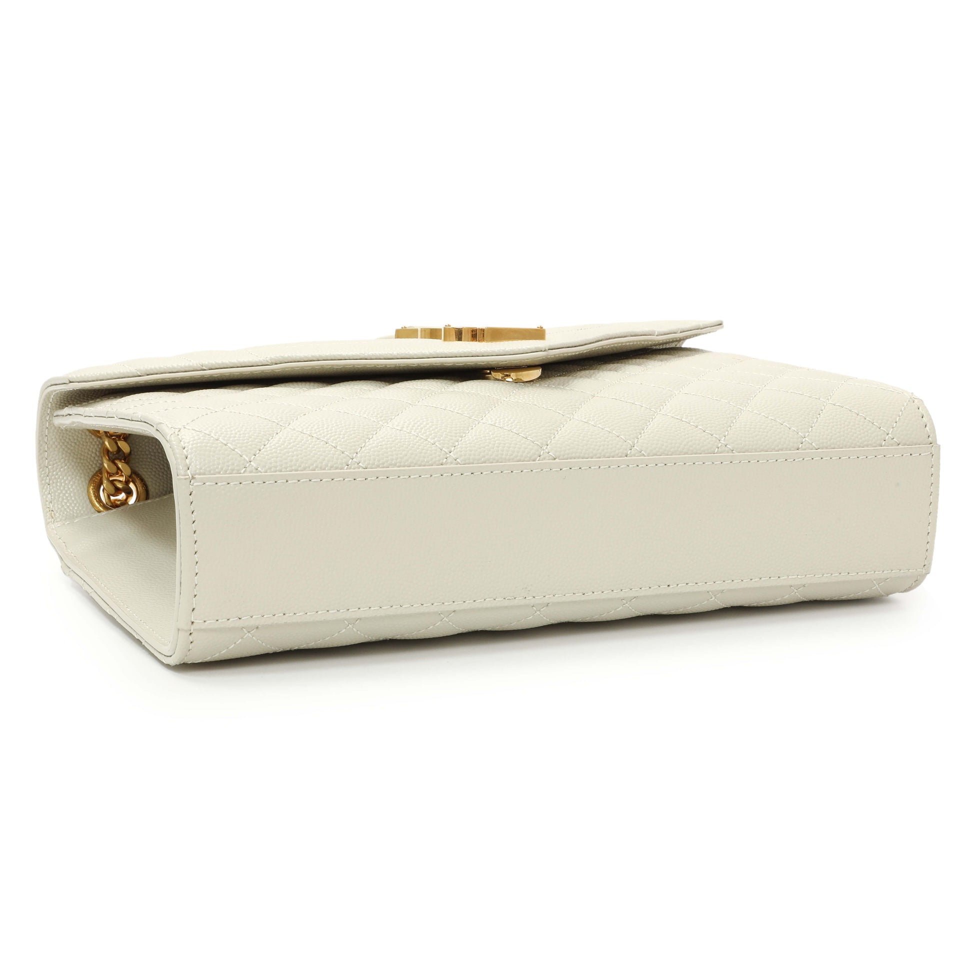 Exclusive Saint Laurent Crema Grain De Poudre Matelasse Chevron Medium Triquilt Monogram Satchel — Back View