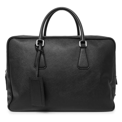Exclusive Prada Black Saffiano Travel Briefcase — Front View
