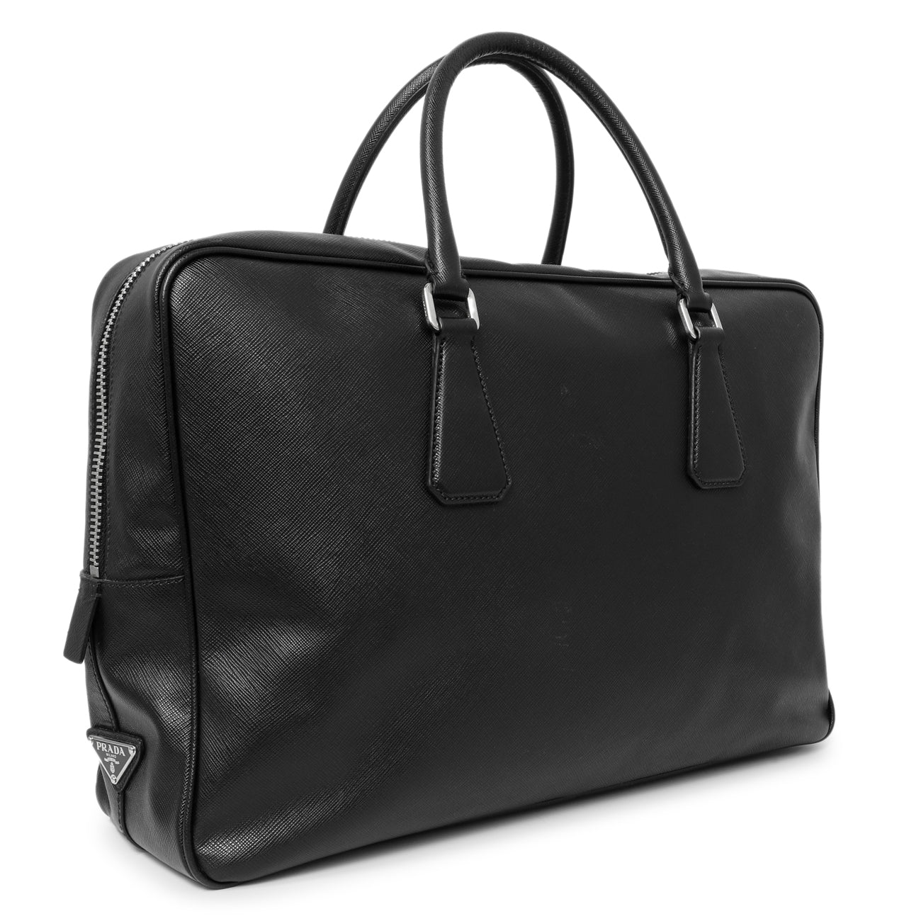 Exclusive Prada Black Saffiano Travel Briefcase — Side View