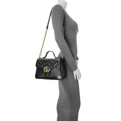 Exclusive Gucci Black Calfskin Matelasse Small GG Marmont Top Handle Shoulder Bag — Alternate View 7