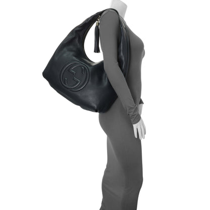 Exclusive Gucci Navy Blue Pebbled Calfskin Soho Hobo — Alternate View 7