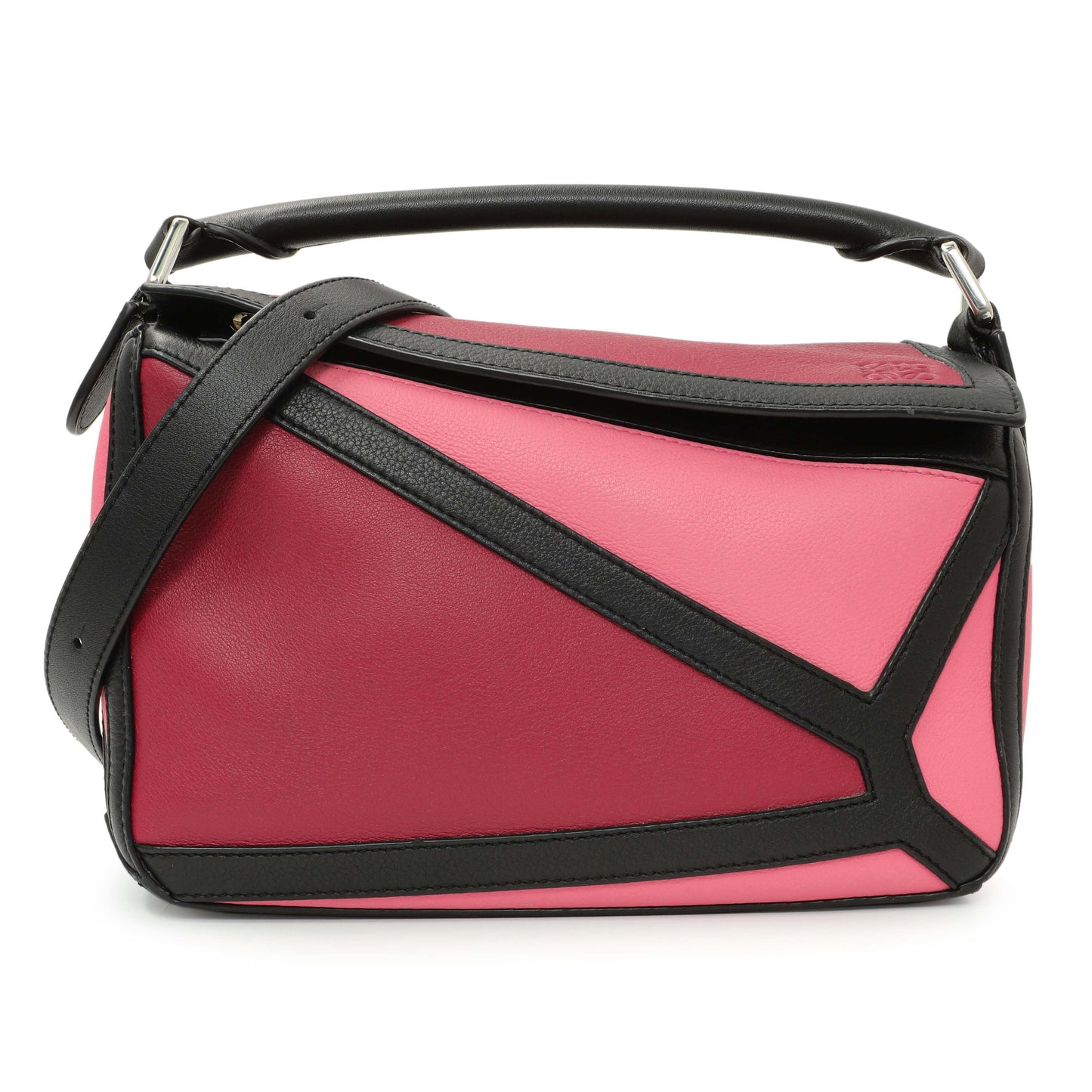 Exclusive Loewe Raspberry Wild Rose Calfskin Small Graphic Puzzle Bag — Front View