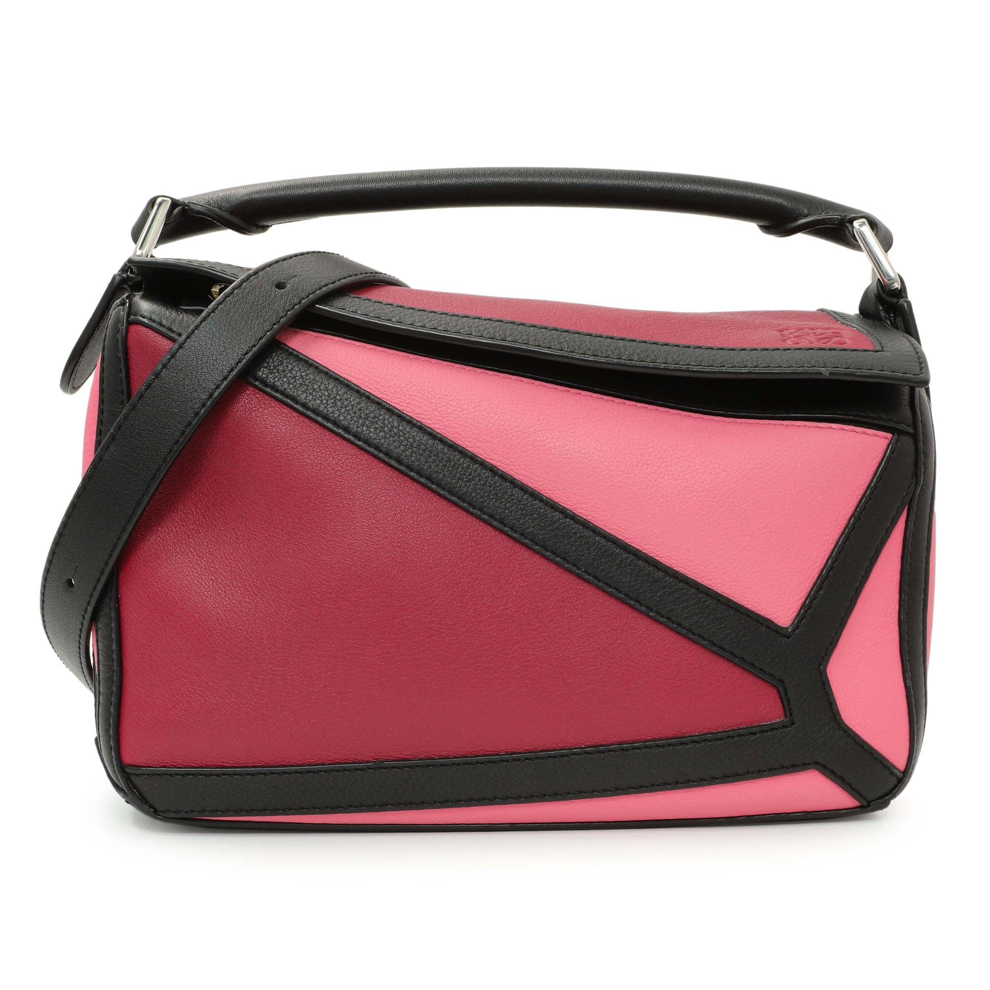 Exclusive Loewe Raspberry Wild Rose Calfskin Small Graphic Puzzle Bag — Front View