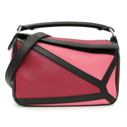 Exclusive Loewe Raspberry Wild Rose Calfskin Small Graphic Puzzle Bag — Front View