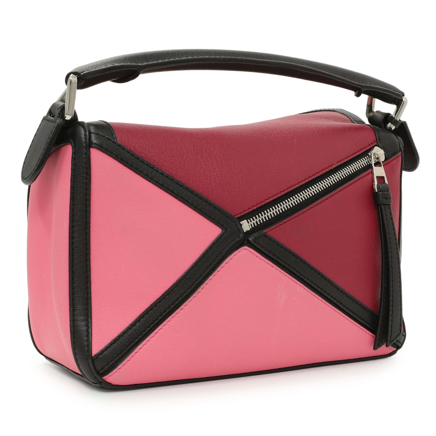 Exclusive Loewe Raspberry Wild Rose Calfskin Small Graphic Puzzle Bag — Side View