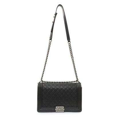 Exclusive Chanel Black Quilted Caviar New Medium Boy Bag — Front View