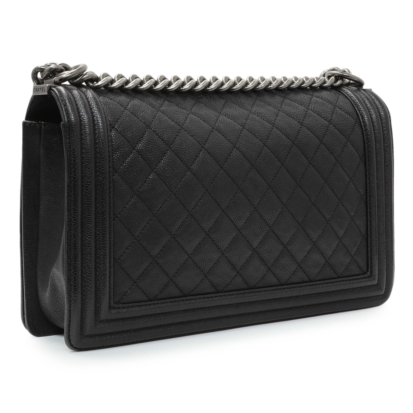 Exclusive Chanel Black Quilted Caviar New Medium Boy Bag — Side View