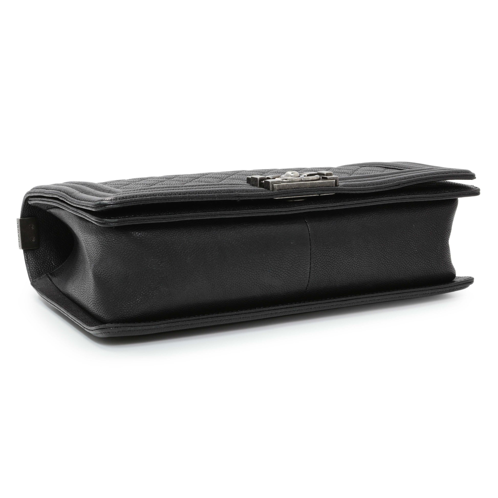 Exclusive Chanel Black Quilted Caviar New Medium Boy Bag — Back View