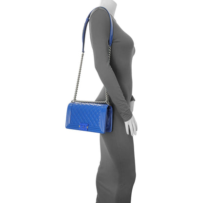 Exclusive Chanel Blue Quilted Patent Medium Plexiglass Boy Flap — Alternate View 11