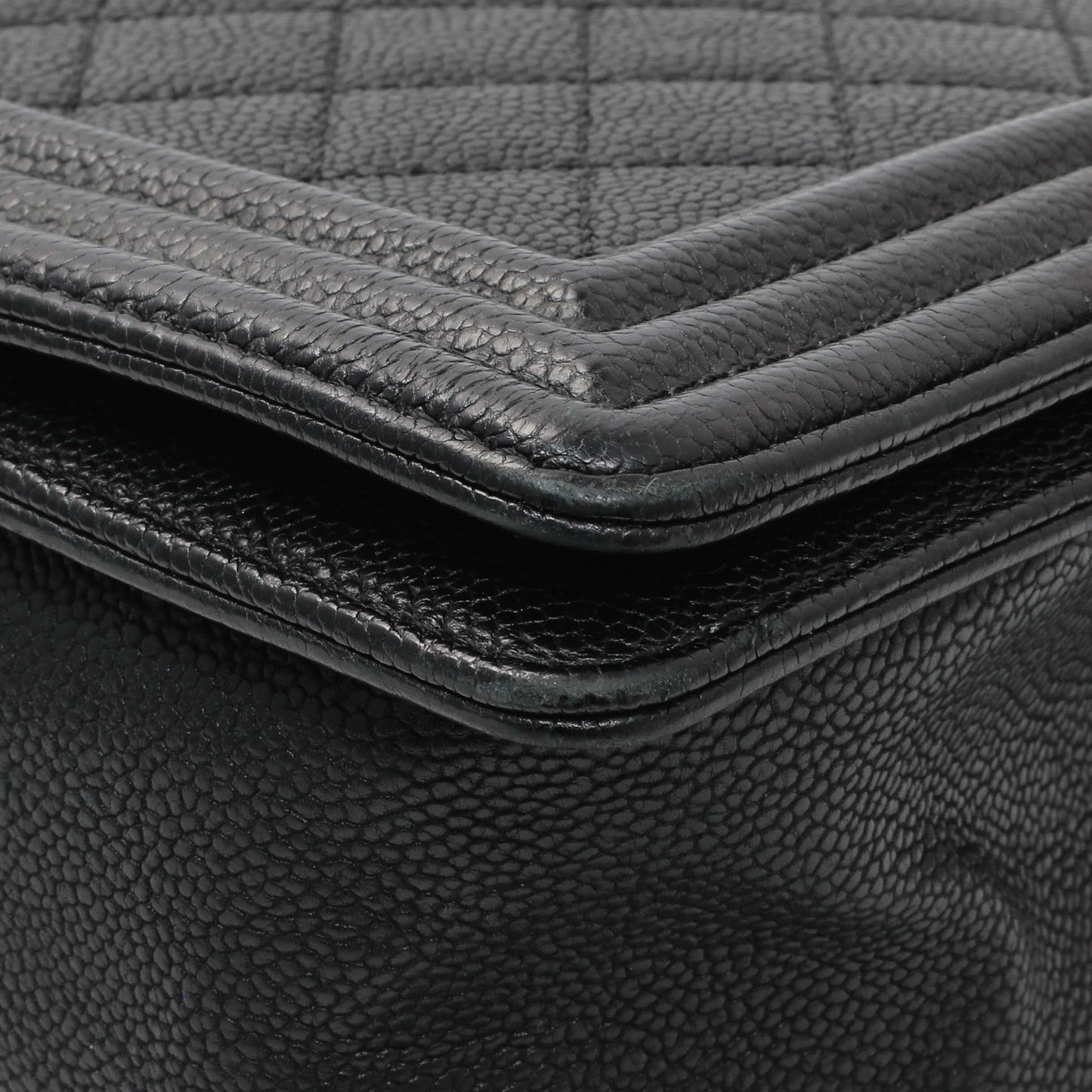 Exclusive Chanel Black Quilted Caviar New Medium Boy Bag — Detail View