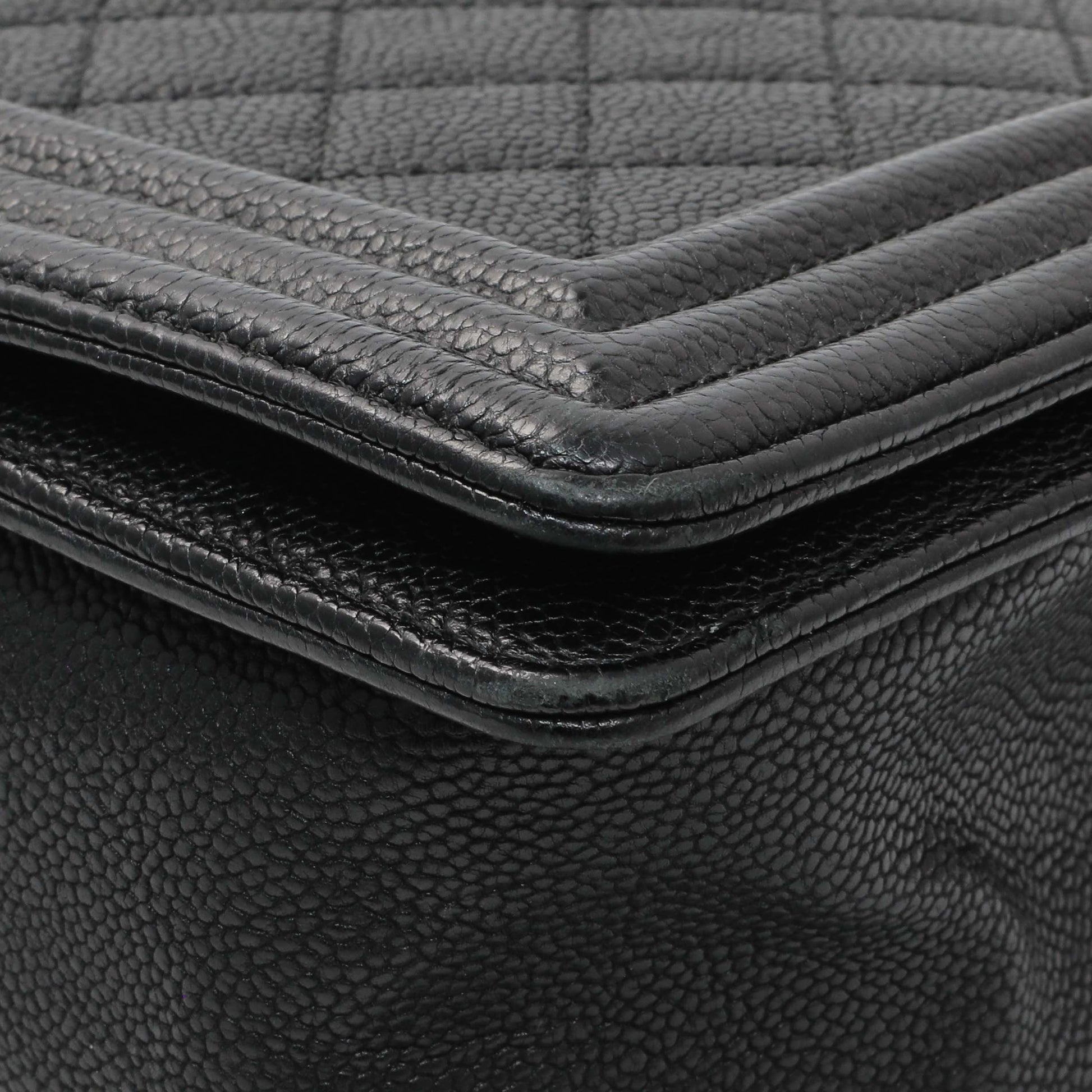 Exclusive Chanel Black Quilted Caviar New Medium Boy Bag — Detail View