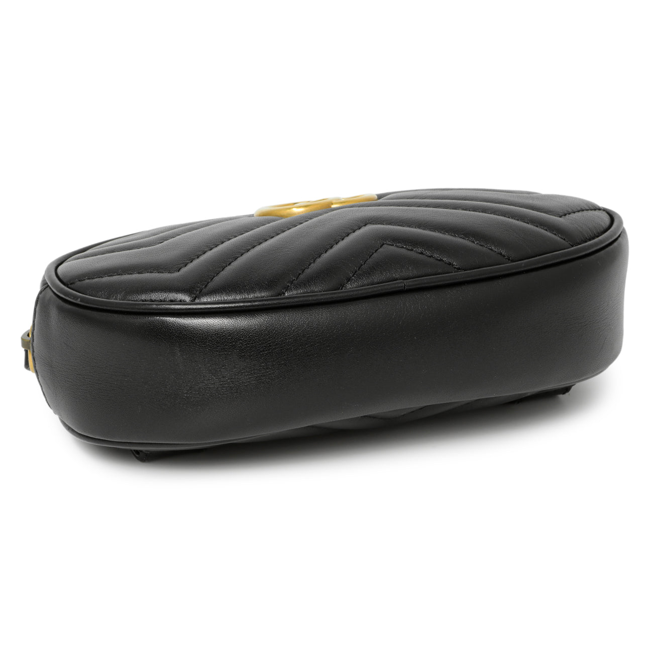 Exclusive Gucci Black Calfskin Matelasse GG Marmont Belt Bag — Top View