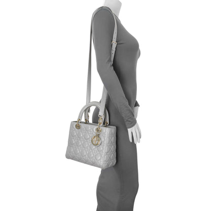 Exclusive Christian Dior Grey Lambskin Cannage Medium Lady Dior — Alternate View 13