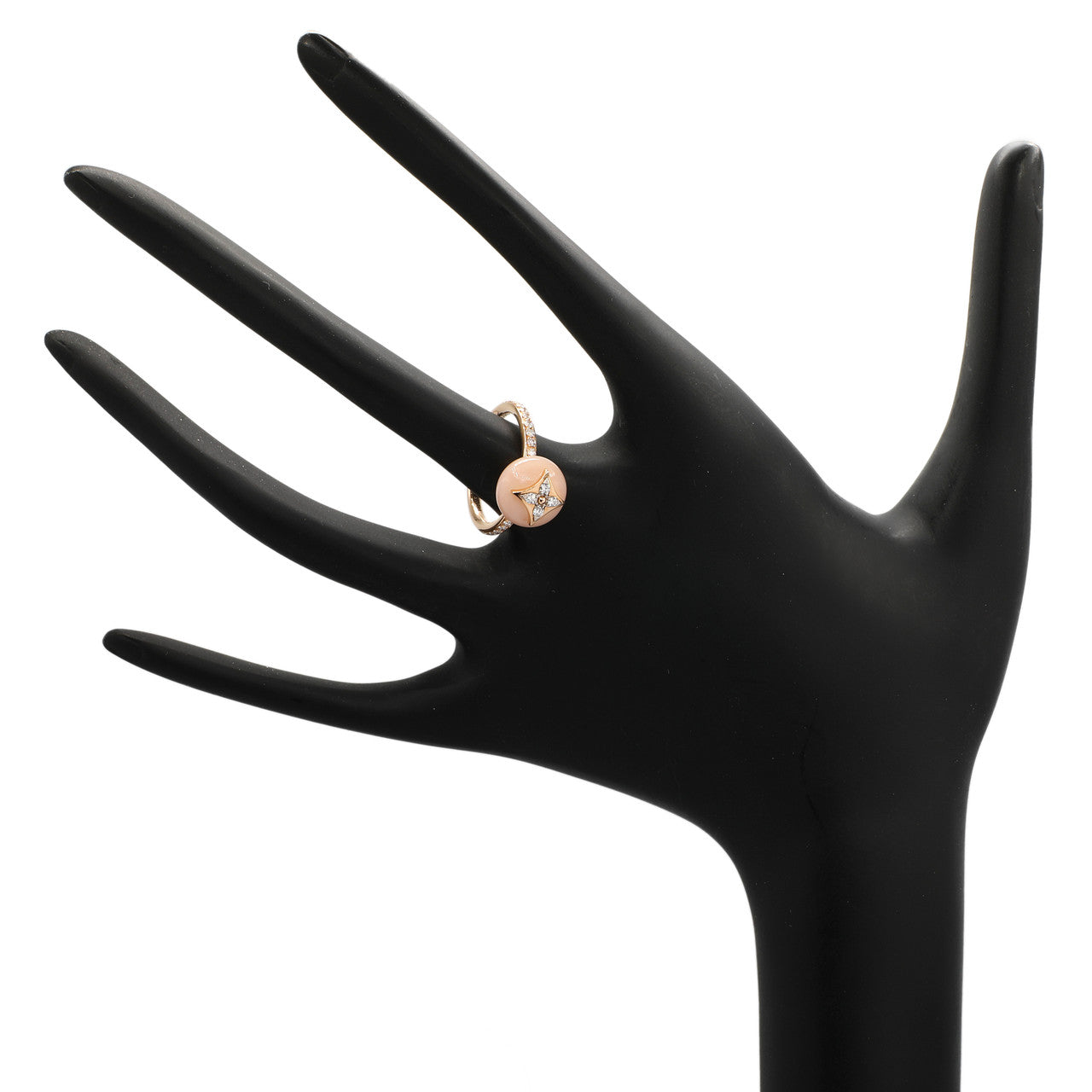 Exclusive Louis Vuitton 18K Pink Gold Pink Opal Diamond Color Blossom Ring — Back View