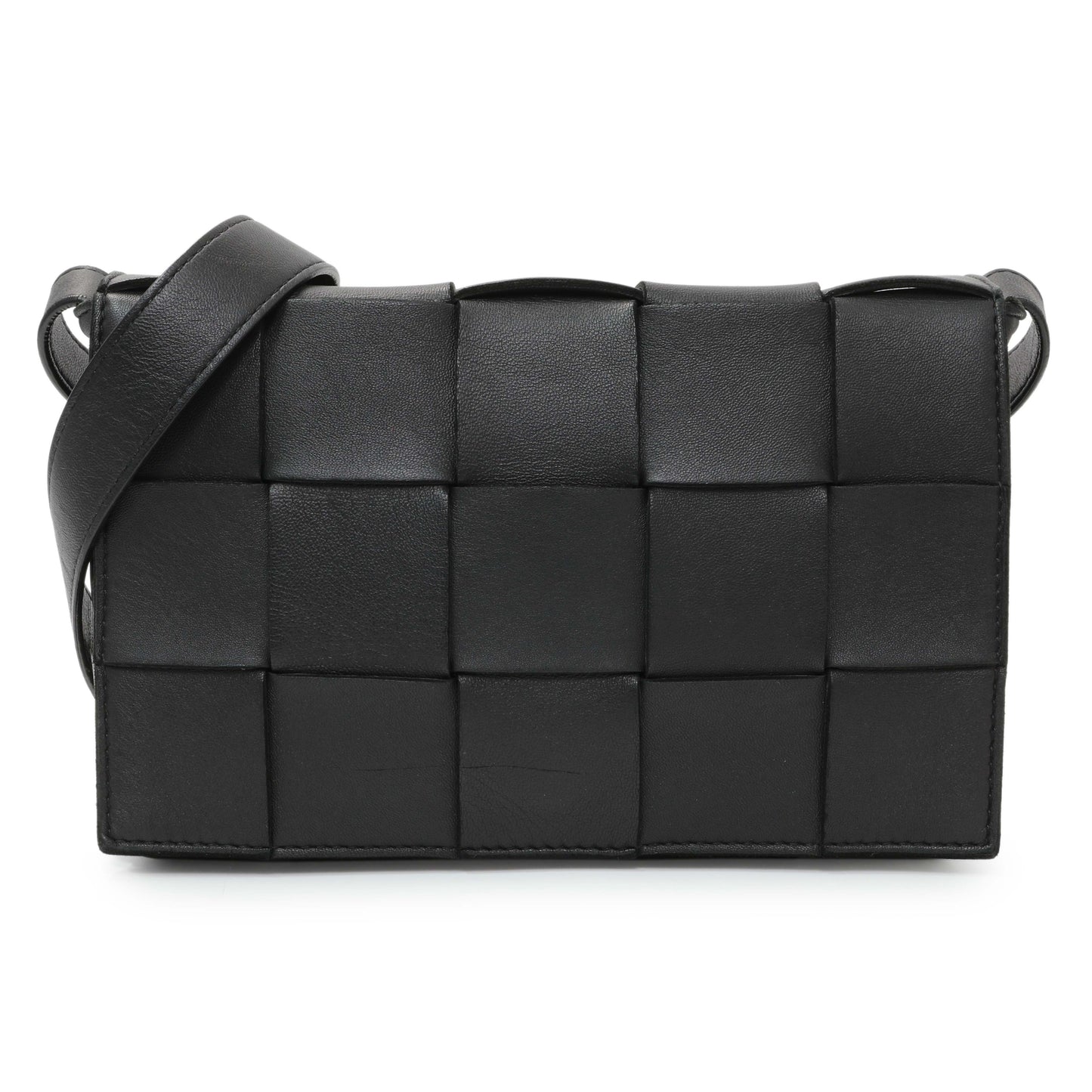 Exclusive Bottega Venetta Black Lambskin Maxi Intrecciato Cassette Crossbody Bag — Side View