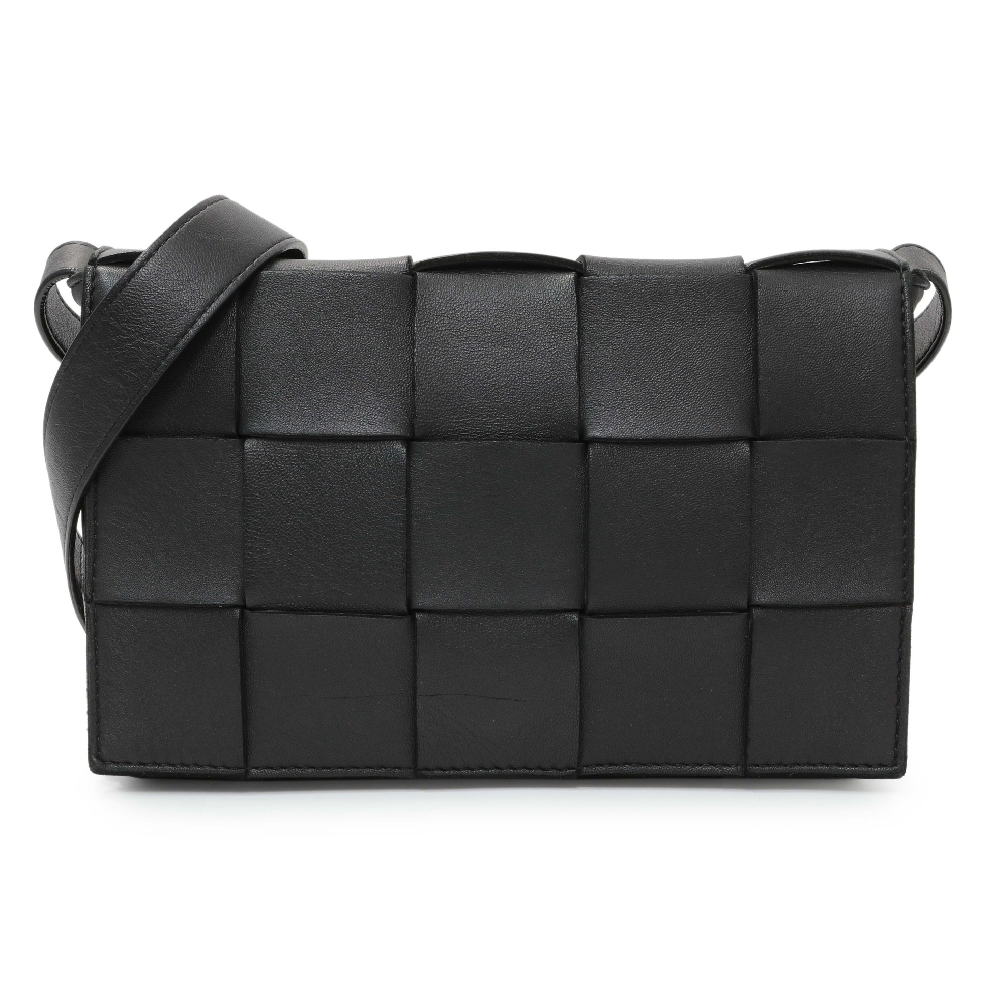 Exclusive Bottega Venetta Black Lambskin Maxi Intrecciato Cassette Crossbody Bag — Side View