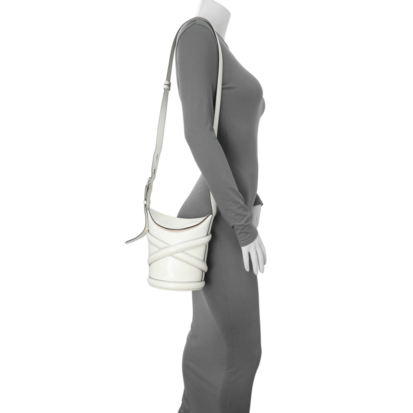 Exclusive Alexander McQueen White Calfskin Curve Small Bucket Bag — Lifestyle View
