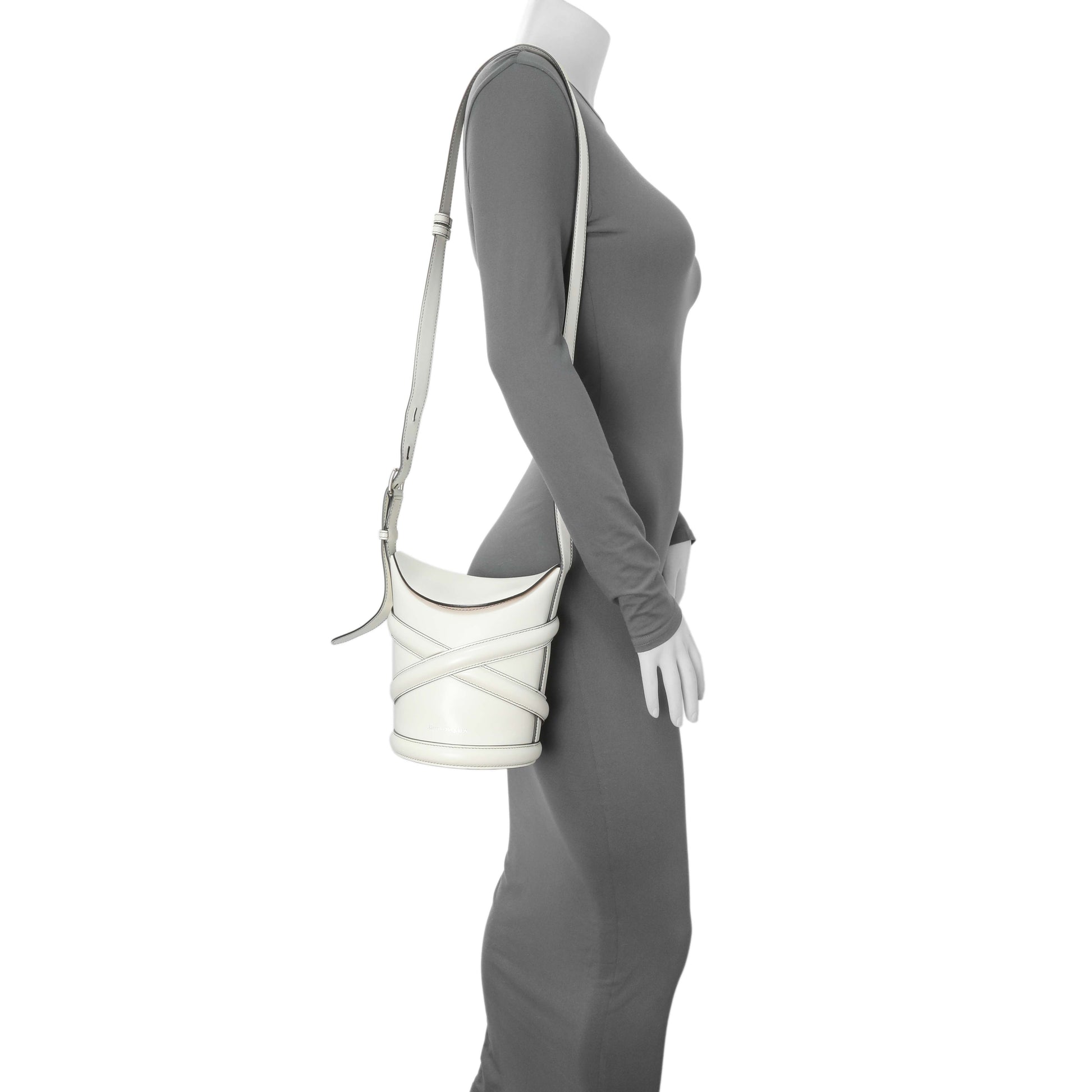 Exclusive Alexander McQueen White Calfskin Curve Small Bucket Bag — Lifestyle View