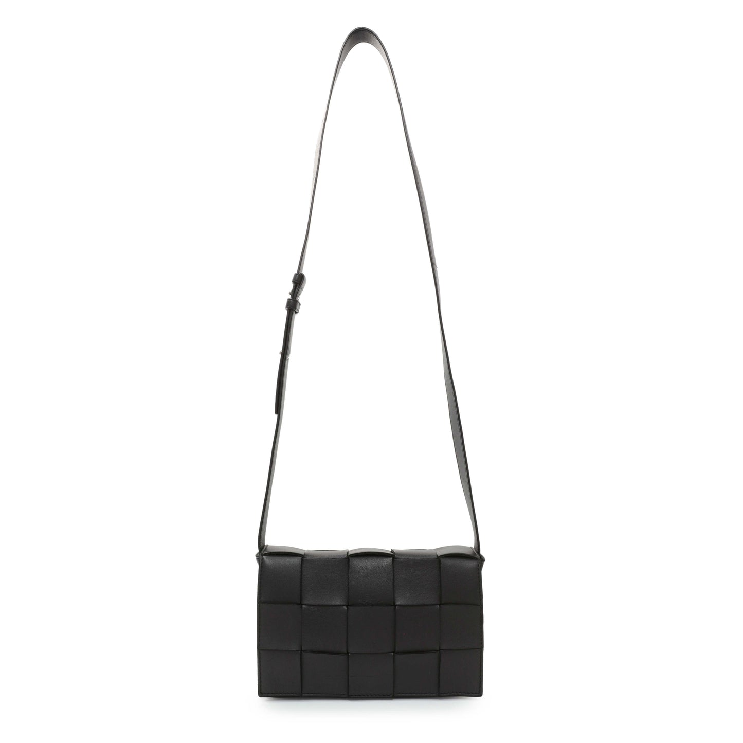 Exclusive Bottega Venetta Black Lambskin Maxi Intrecciato Cassette Crossbody Bag — Front View