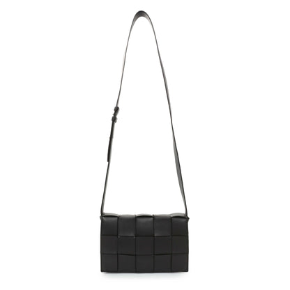 Exclusive Bottega Venetta Black Lambskin Maxi Intrecciato Cassette Crossbody Bag — Front View