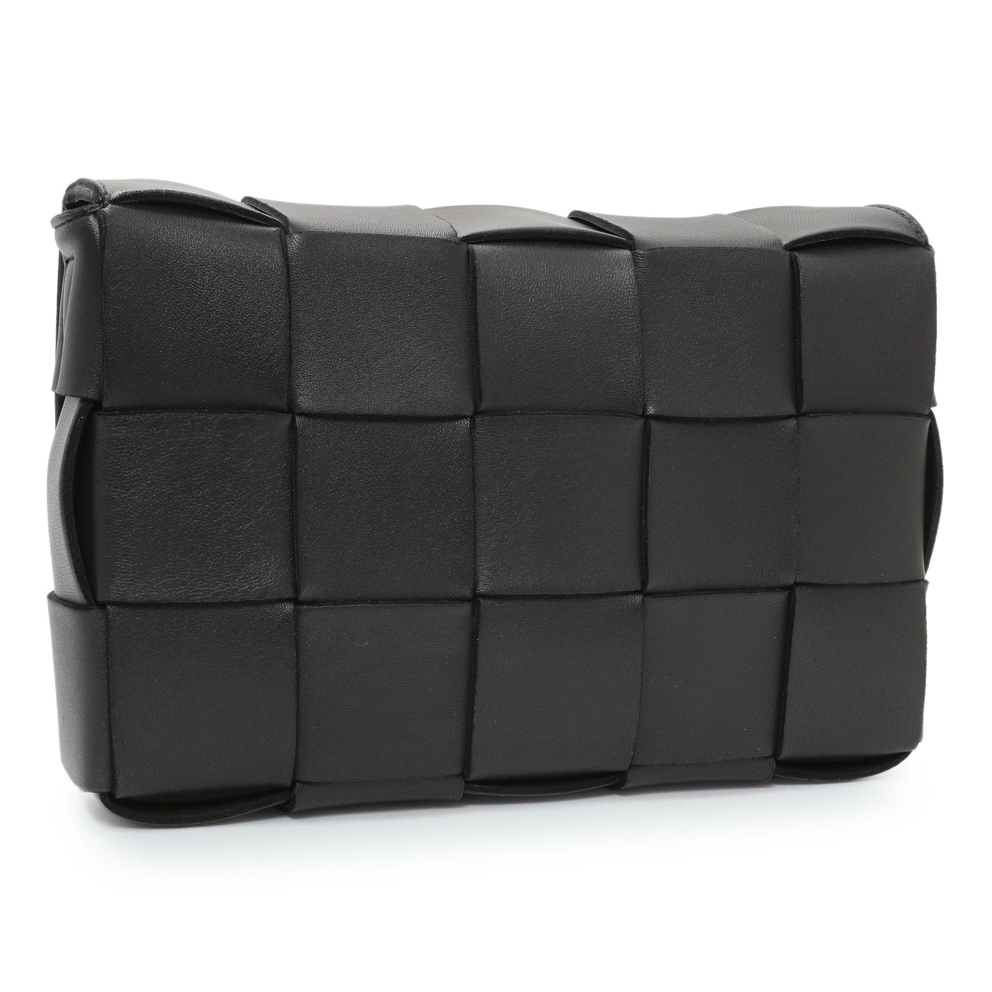 Exclusive Bottega Venetta Black Lambskin Maxi Intrecciato Cassette Crossbody Bag — Back View