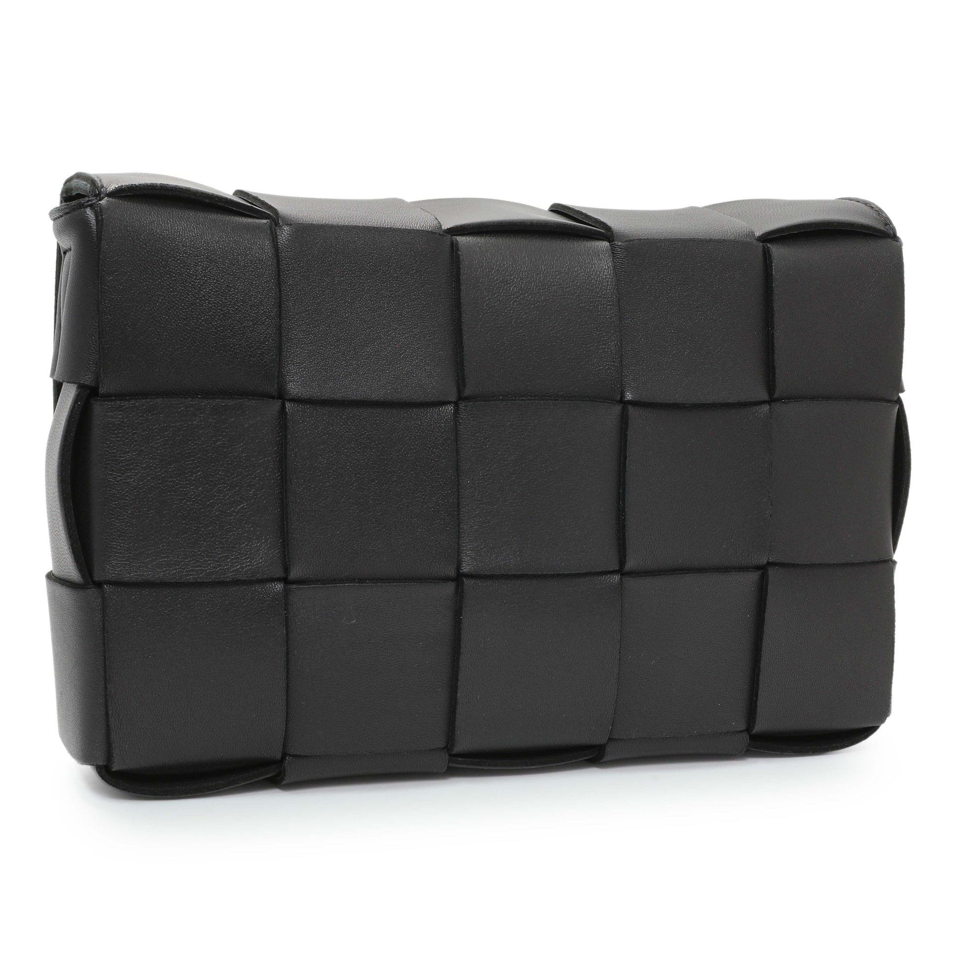 Exclusive Bottega Venetta Black Lambskin Maxi Intrecciato Cassette Crossbody Bag — Back View