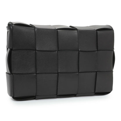 Exclusive Bottega Venetta Black Lambskin Maxi Intrecciato Cassette Crossbody Bag — Back View